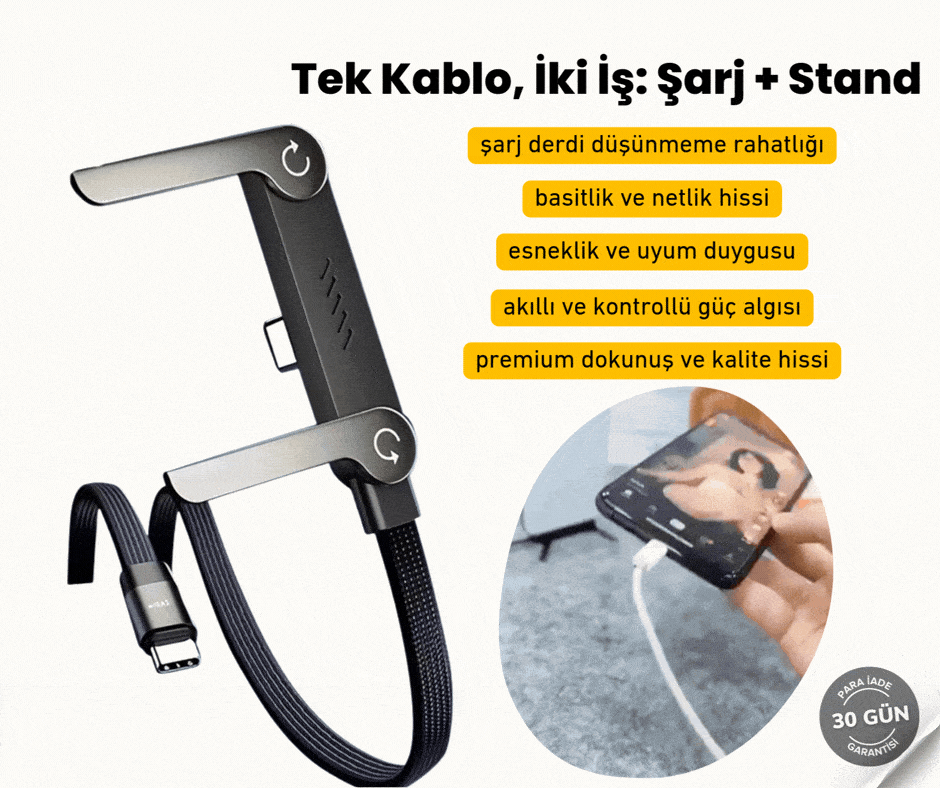 2’si 1 Arada Standlı Şarj Kablosu