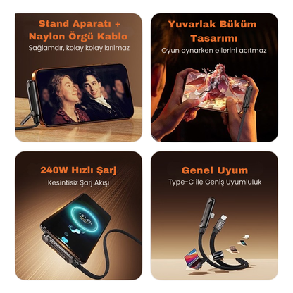 2’si 1 Arada Standlı Şarj Kablosu